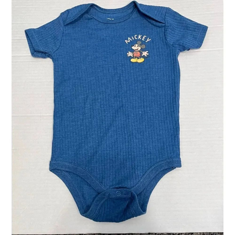 Disney Baby Blue Ribbed Mickey Mouse Bodysuit Boys Size 18 Months
